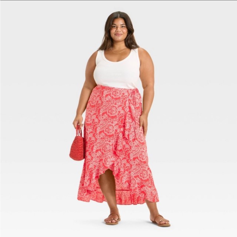 Universal Thread Red Floral Ruffle Maxi Skirt size L